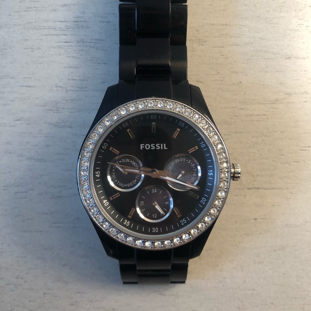 Black Fossil Crystal-Detail Watch